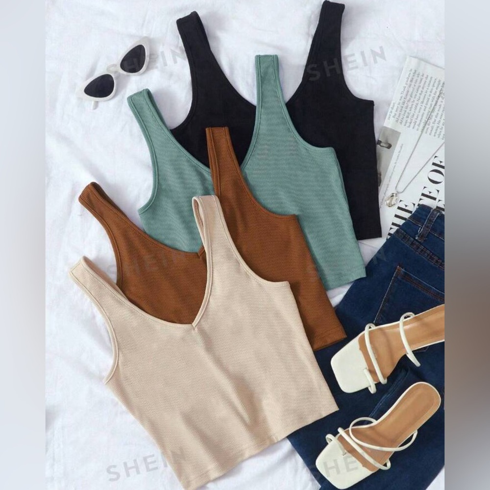 Women’s SHEIN Solid Color 4 pc Tank Tops
